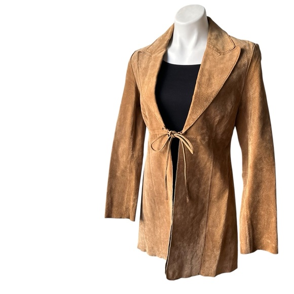 Vintage Wet Seal Leather Suede Penny Lane Style Duster Jacket Tie Closure - Picture 5 of 15